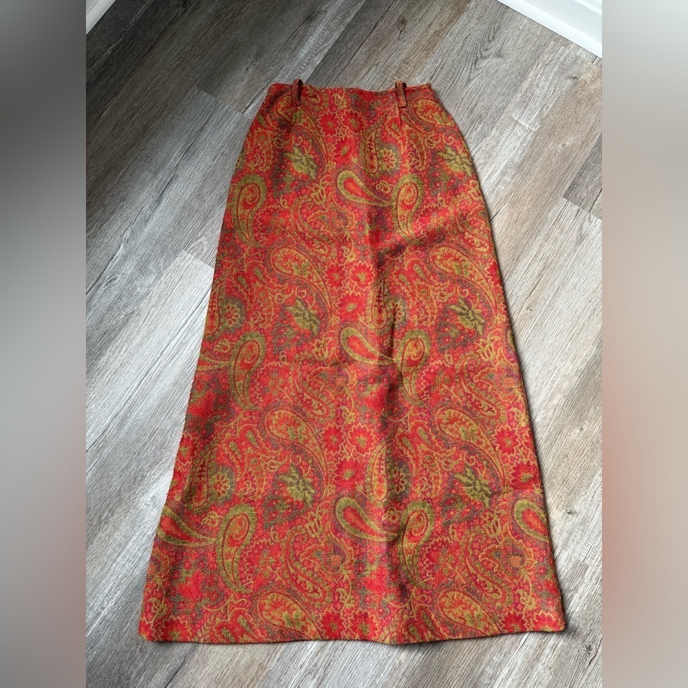 VTG Retro Funky Paisley Floral Patterned Skirt Hippie Boho Red Green Size S 24